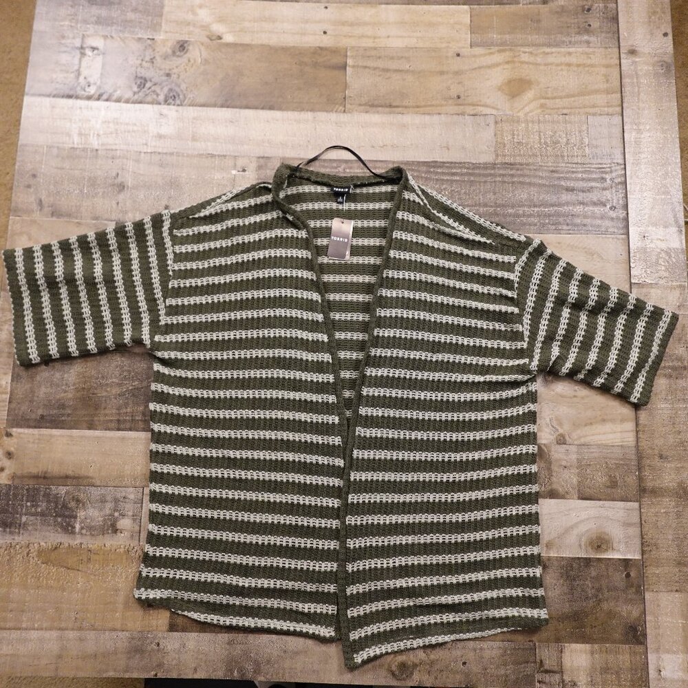 Torrid Crochet Kimono Cardigan Women’s 2X Olive Green Striped Boho